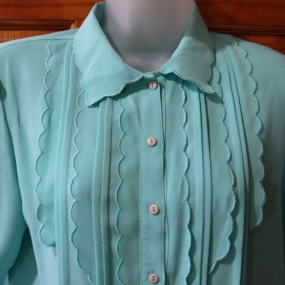 Vintage Asian Teal Blue High Neck Blouse Short Puff Sleeves Small - Picture 7 of 11